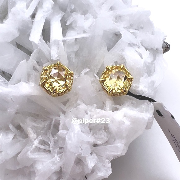 NWT Judith Ripka 14K Gold Clad Canary Crystal Eclipse Stud Earrings - Picture 3 of 11